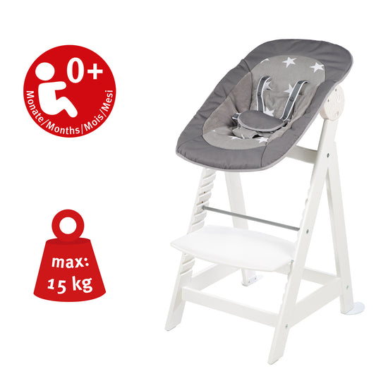 Hochstuhl Set 2in1 'Born Up' - Treppenhochstuhl 'Sit Up' + Aufsatz 'Little Stars - Weiß – Infografik (8/11)