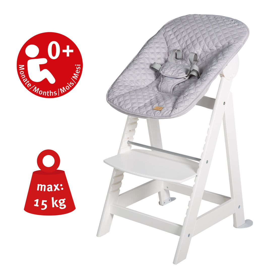 High Chair Set 2in1 'Born Up' - Step High Chair 'Sit Up' + Attachment 'roba Style' Grey - White – Infographic (6/19)