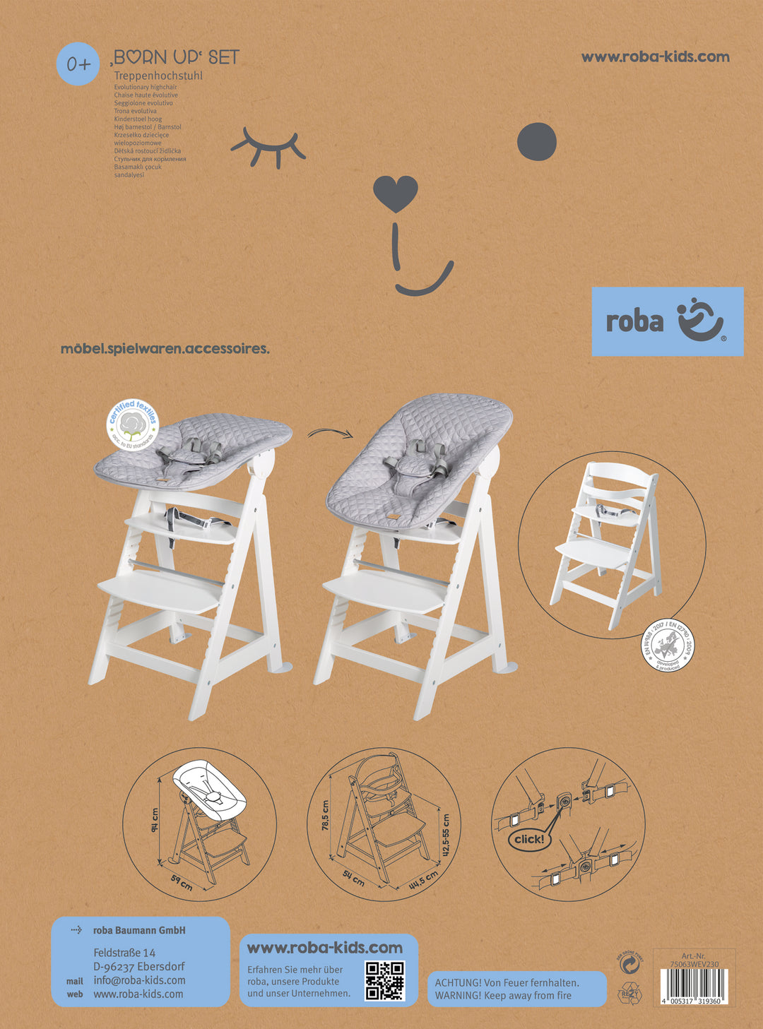 High Chair Set 2in1 'Born Up' - Step High Chair 'Sit Up' + Attachment 'roba Style' Grey - White – Product Image (18/19)