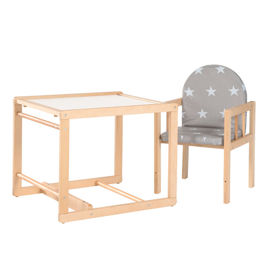 Kombihochstuhl 'Little Stars', Hochstuhl wandelbar zu Tisch & Stuhl, Holz natur, Sitz gepolstert – Freisteller (3/7)