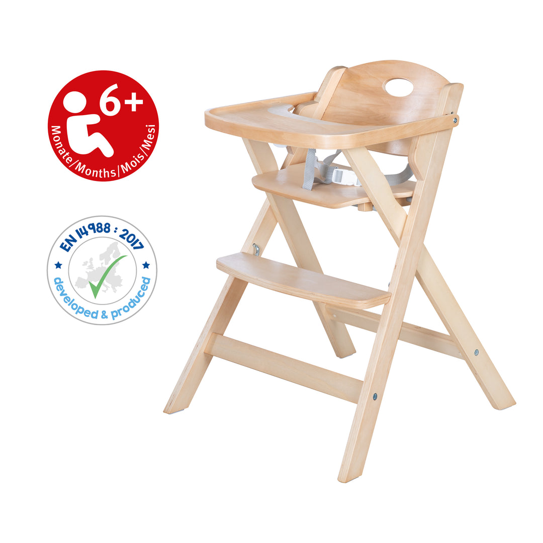 Klapphochstuhl 'Fold Up Smart' - Space-Saving & Foldable, Baby- & Kinderhochstuhl, Wood Natural – Infographic (8/9)