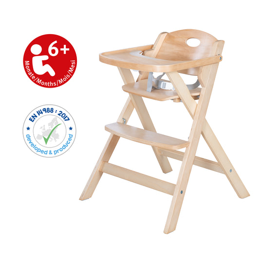Klapphochstuhl 'Fold Up Smart' - Space-Saving & Foldable, Baby- & Kinderhochstuhl, Wood Natural – Infographic (8/9)
