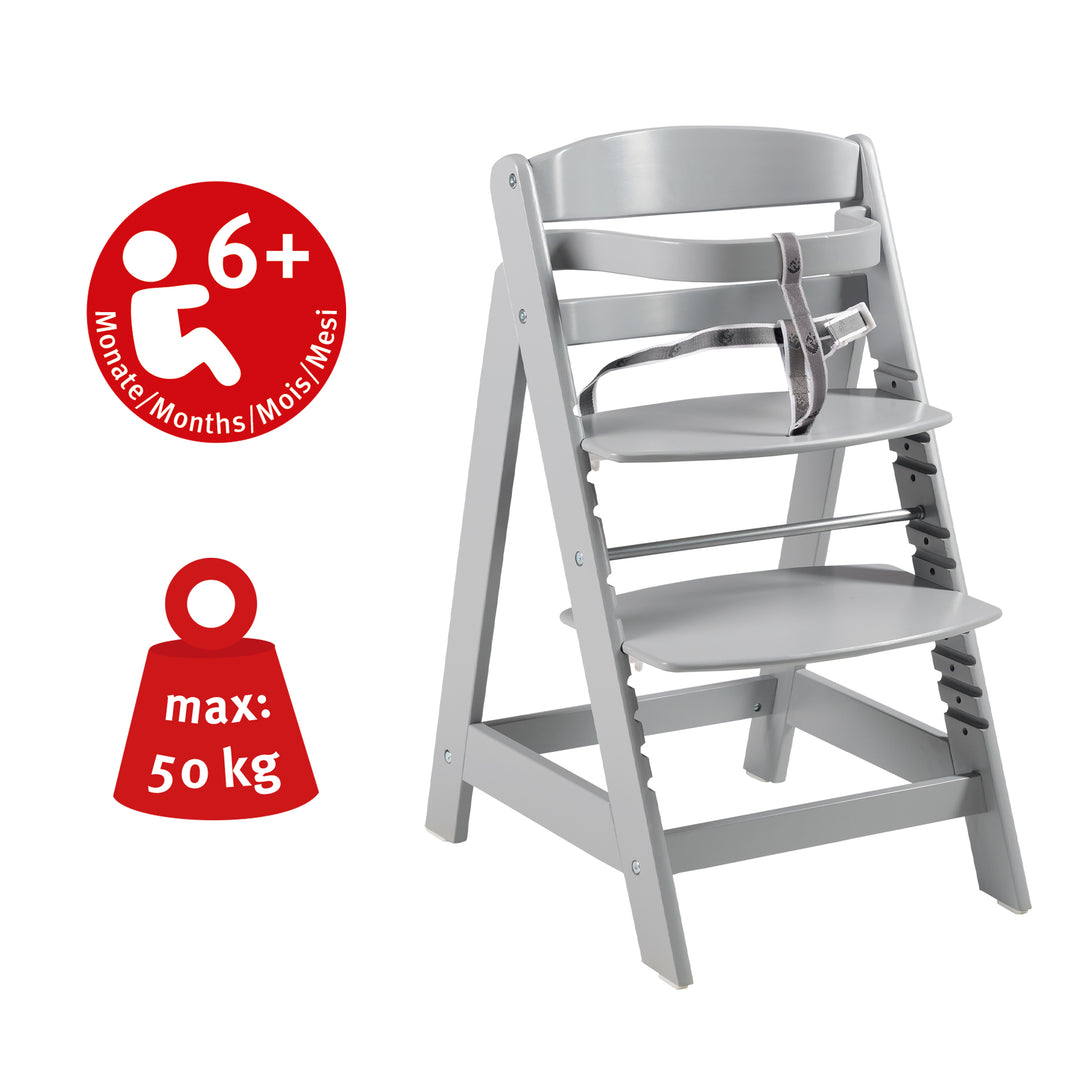 Chaise haute évolutive 'Sit Up Click', évolutif, innovant fermeture à clic, bois, couleur taupe – Infographie (7/10)