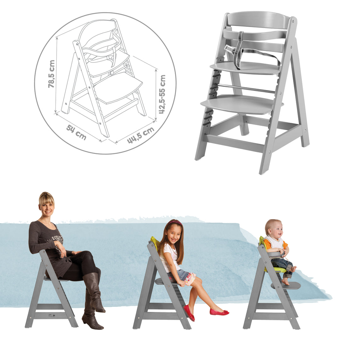 Chaise haute évolutive 'Sit Up Click', évolutif, innovant fermeture à clic, bois, couleur taupe – Infographie (9/10)