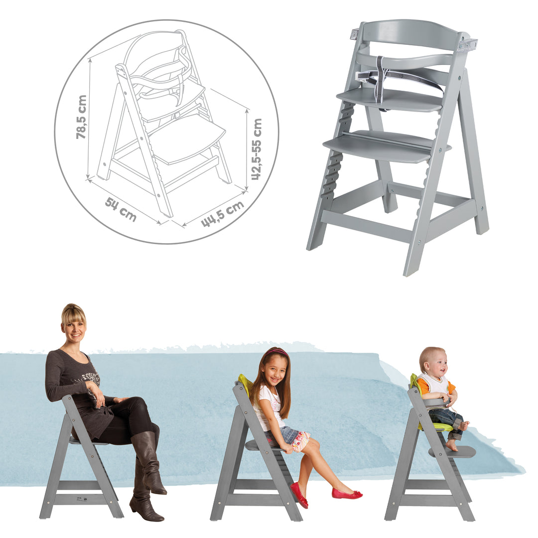 Step High Chair 'Sit Up Click & Fun', Feeding Tray & Bracket/Handle, Click Fastener, Grows with Your Child, Taupe – Infographic (6/7)