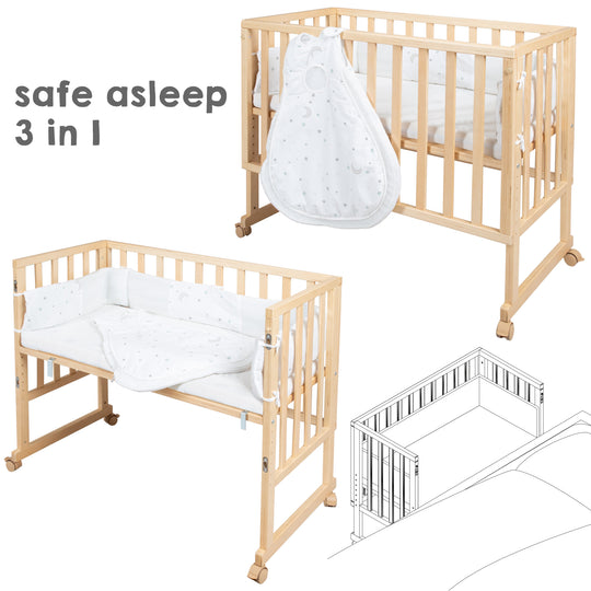 Stubenbett 'safe asleep®' 3 in 1, 'Sternenzauber', Beistellbett, Babybett & Bank, natur, inkl. Zubehör – Detailbild (3/11)