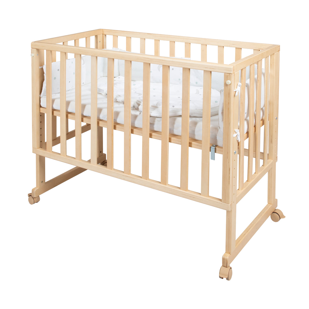 Stubenbett 'safe asleep®' 3 in 1, 'Sternenzauber', Beistellbett, Babybett & Bank, natur, inkl. Zubehör – Freisteller (5/11)