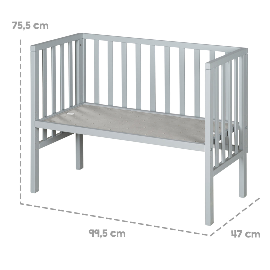 Beistellbett 2in1 'safe asleep®' mit Barriere & Matratze - für alle Elternbetthöhen - Holz taupe – Infografik (12/15)