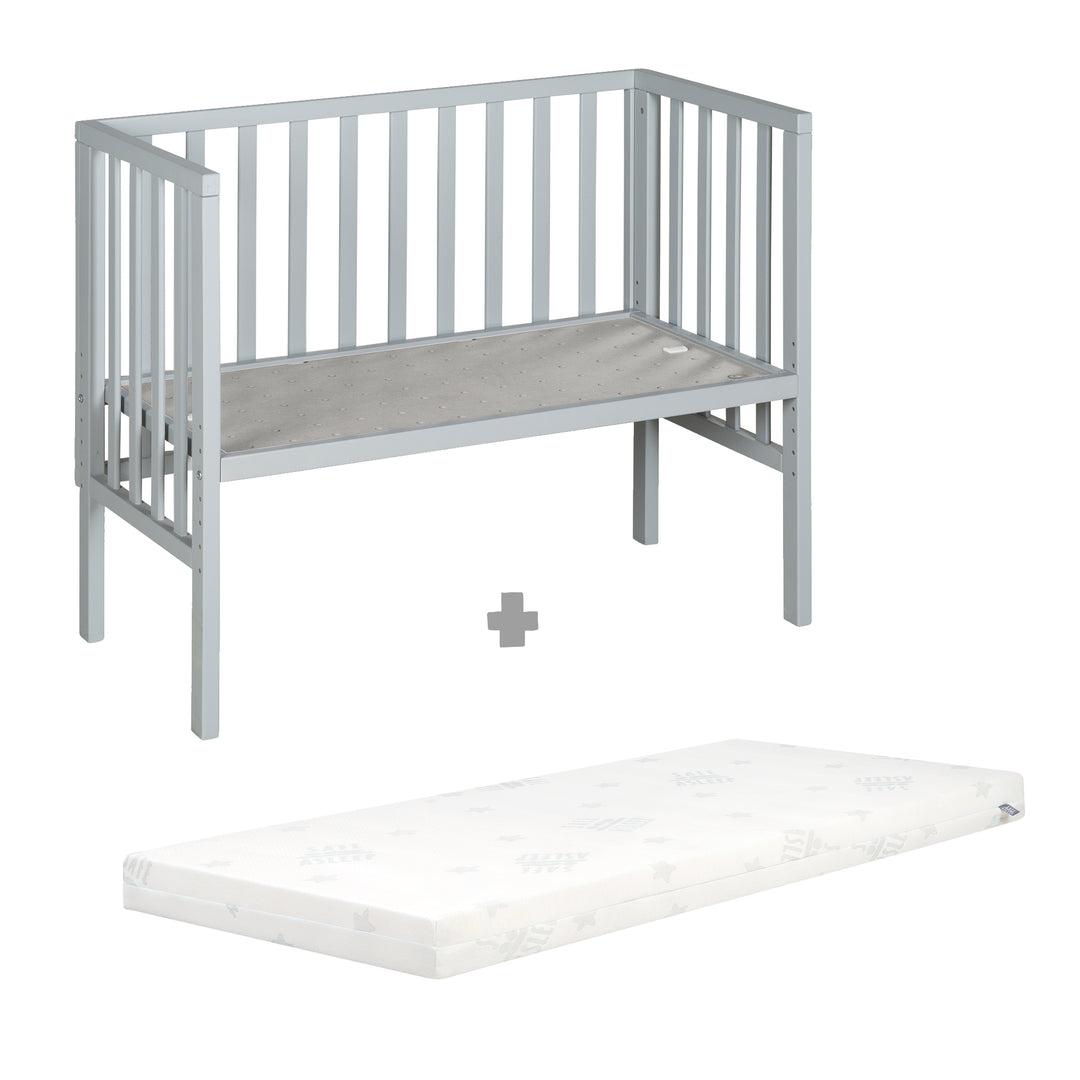 Beistellbett 2in1 'safe asleep®' mit Barriere & Matratze - für alle Elternbetthöhen - Holz taupe – Infografik (13/15)