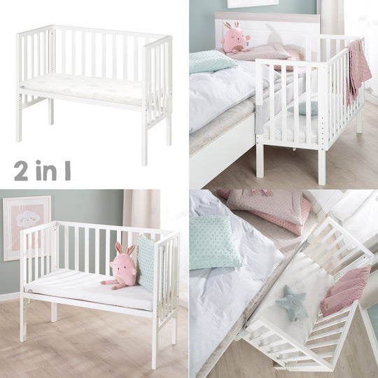 Beistellbett 2in1 'safe asleep®' mit Barriere & Matratze - für alle Elternbetthöhen - Holz weiß – Sonderbild (3/14)