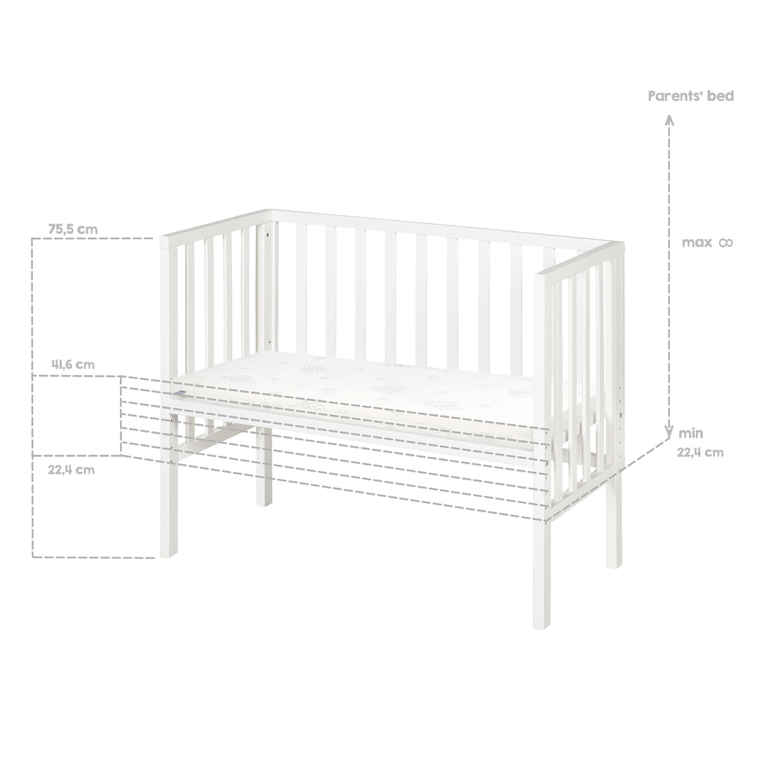Beistellbett 2in1 'safe asleep®' mit Barriere & Matratze - für alle Elternbetthöhen - Holz weiß – Infografik (9/14)