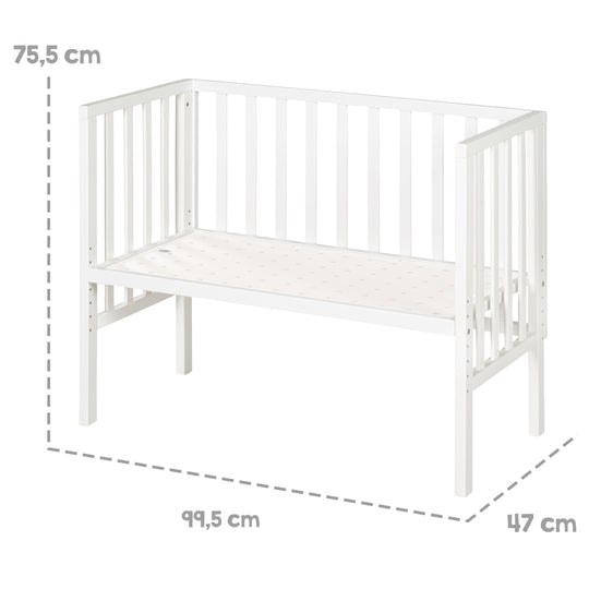 Beistellbett 2in1 'safe asleep®' mit Barriere & Matratze - für alle Elternbetthöhen - Holz weiß – Infografik (11/14)