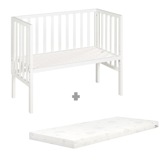 Beistellbett 2in1 'safe asleep®' mit Barriere & Matratze - für alle Elternbetthöhen - Holz weiß – Infografik (12/14)