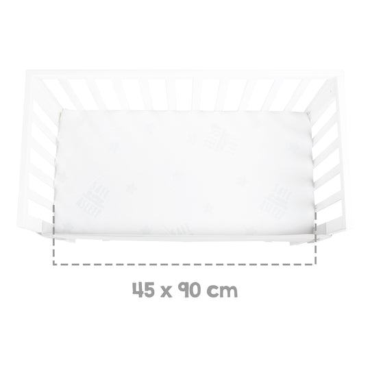 Beistellbett 2 in 1 safe asleep® 45 x 90 cm mit Matratze + Canvas Barriere - Holz weiß – Infografik (9/13)