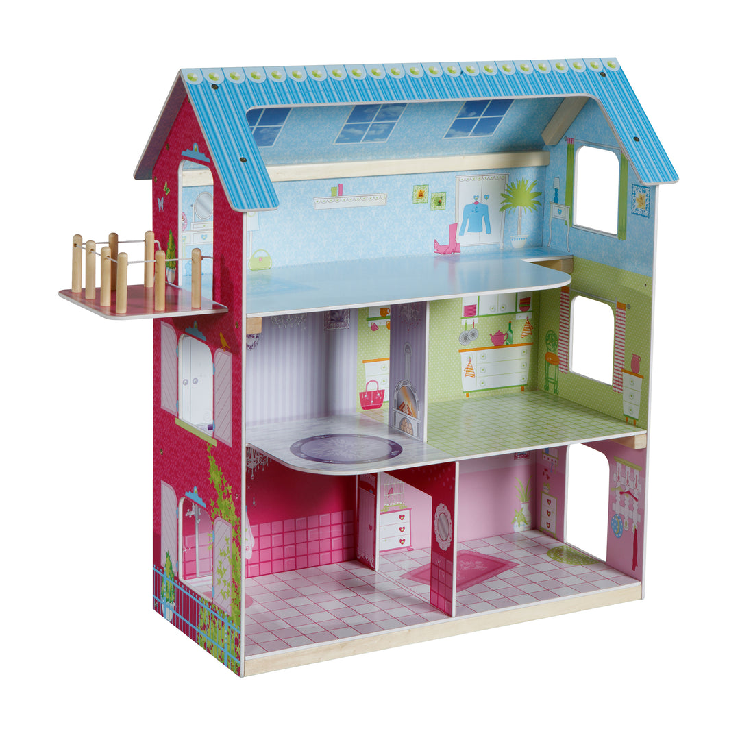 Doll's House incl. 16 Doll's Furniture - Liebevoll Printed Toy - Pink / Blue – Cutout (6/7)