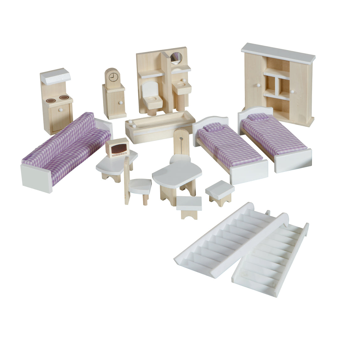 Doll's House incl. 16 Doll's Furniture - Liebevoll Printed Toy - Pink / Blue – Cutout (7/7)