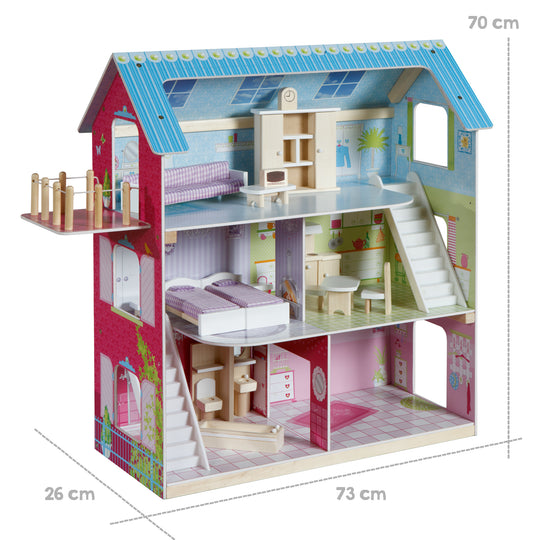 Doll's House incl. 16 Doll's Furniture - Liebevoll Printed Toy - Pink / Blue – Infographic (3/7)