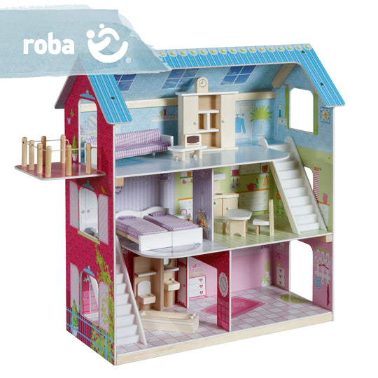 Doll's House incl. 16 Doll's Furniture - Liebevoll Printed Toy - Pink / Blue – Infographic (5/7)