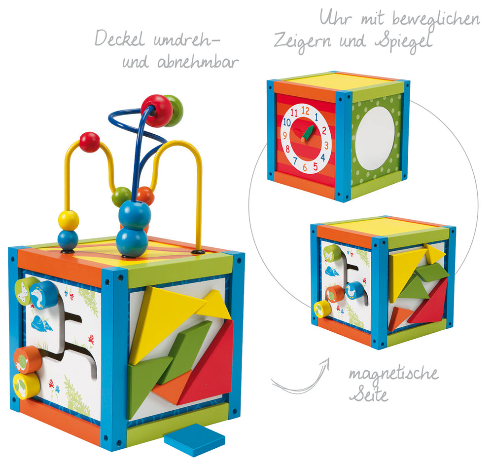 Spielcenter 'Aktivwürfel', Motorikwürfel, mit Motorikschleife, pädagogische Lernelemente, Holz – Detailbild (2/4)