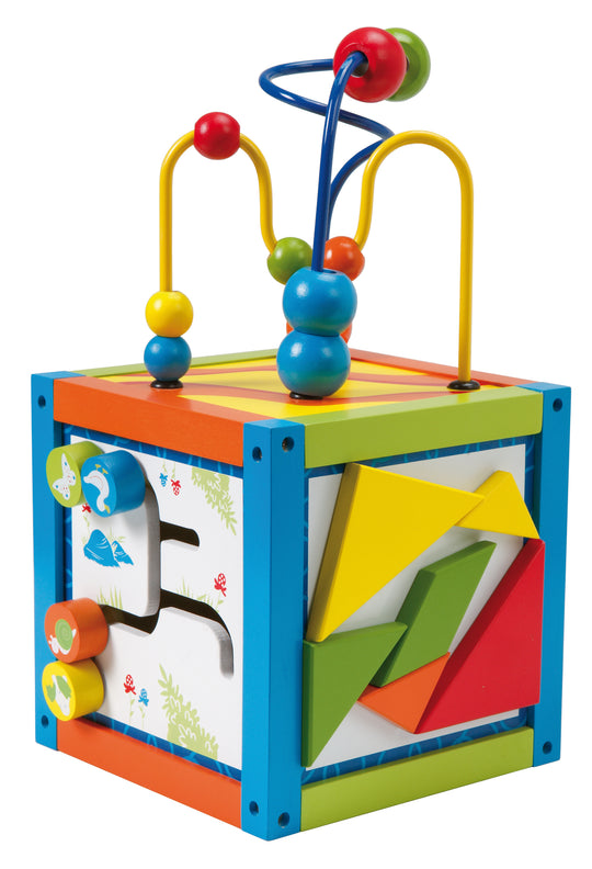 Centro de actividades 'cubo de actividades', cubo motriz, con aro motriz, pedagógico elementos de aprendizaje, madera – Recorte (1/4)