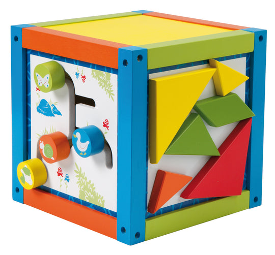Centro de actividades 'cubo de actividades', cubo motriz, con aro motriz, pedagógico elementos de aprendizaje, madera – Recorte (3/4)