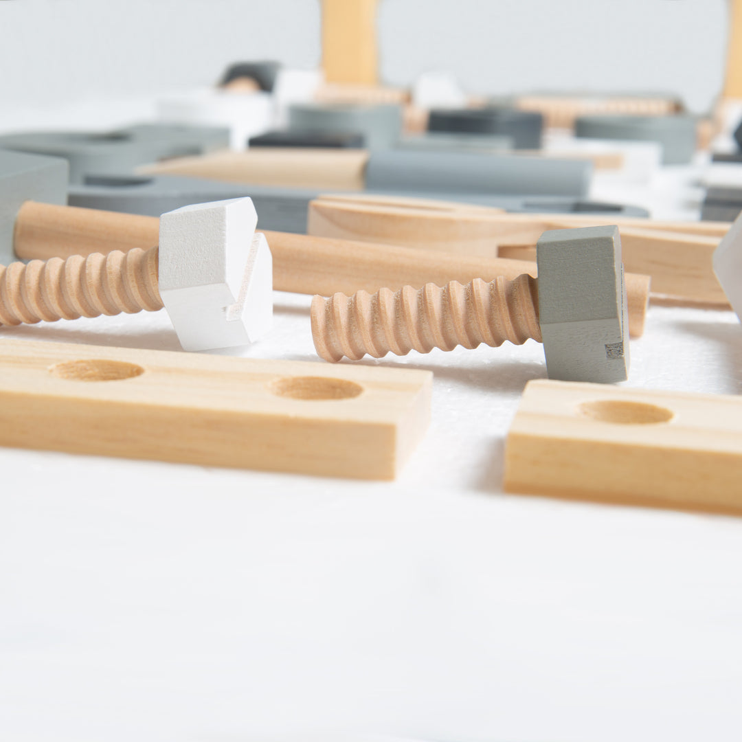 Werkbank, Holzwerkbank, Werkzeug-Set, große Arbeitsplatte, Ablage, 3 Schubfächer, mitwachsend – Detailbild (14/20)