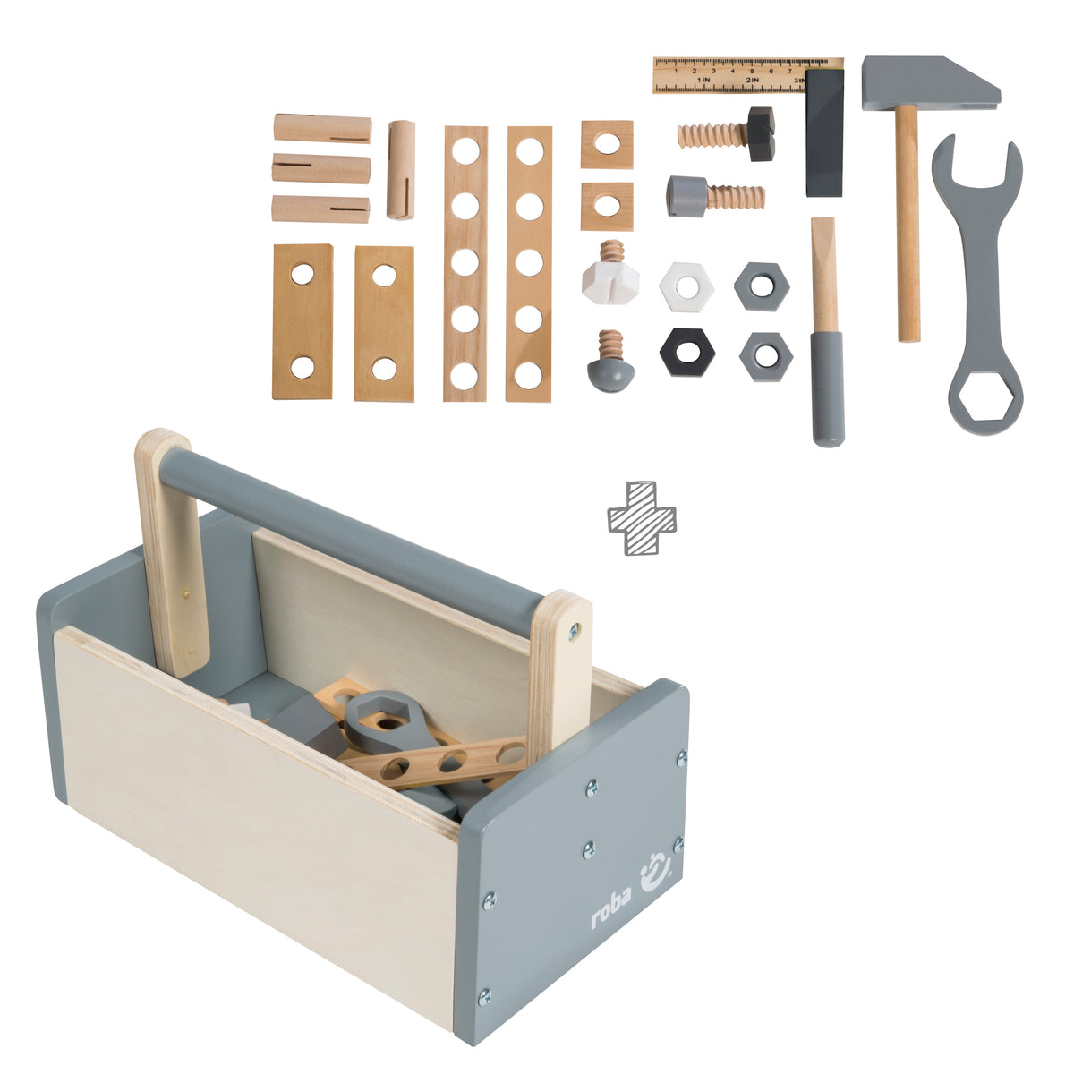Caja de herramientas para niños, caja de herramientas de madera, set de construcción de madera con 22piezas herramienta – Recorte (1/18)