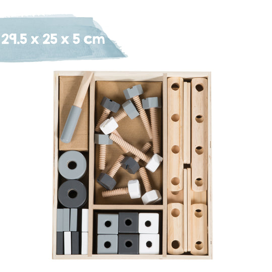 Set de construcción de madera para niños, Baukasten-Set 48piezas, madera-Caja de herramientas, juguete a partir de 3 años – Infografía (14/21)