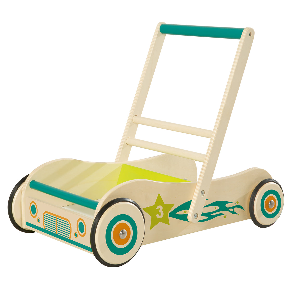 Lauflernwagen 'Rennfahrer', Spiel- & Lauflernhilfe aus Holz mit Bremse – Freisteller (1/5)