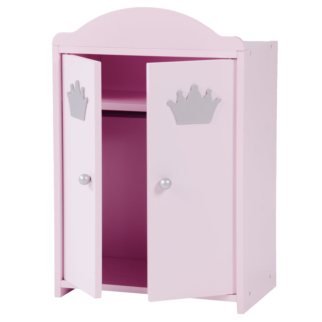 Puppenkleiderschrank 'Prinzessin Sophie', 2-türig, rosa lackiert, inkl. Kleiderstange & Boden – Freisteller (4/5)