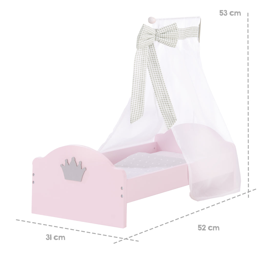 Puppenbett 'Prinzessin Sophie', inkl. textiler Ausstattung, Bettwäsche & Himmel – Infografik (4/6)