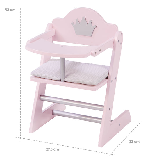 Puppenhochstuhl 'Prinzessin Sophie', für Puppen & Babypuppen, rosa/silber mit Krone – Infografik (3/5)
