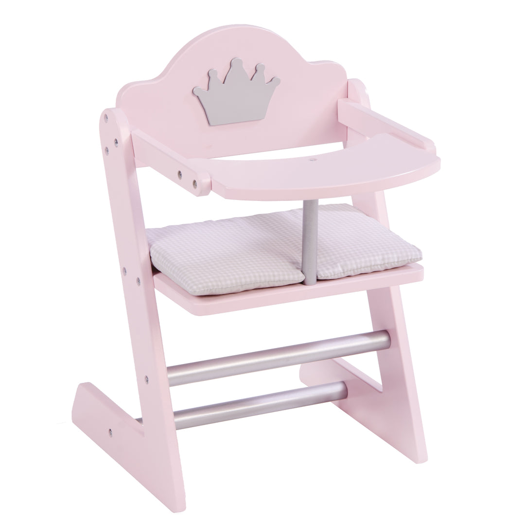 Puppenhochstuhl 'Prinzessin Sophie', für Puppen & Babypuppen, rosa/silber mit Krone – Freisteller (5/5)