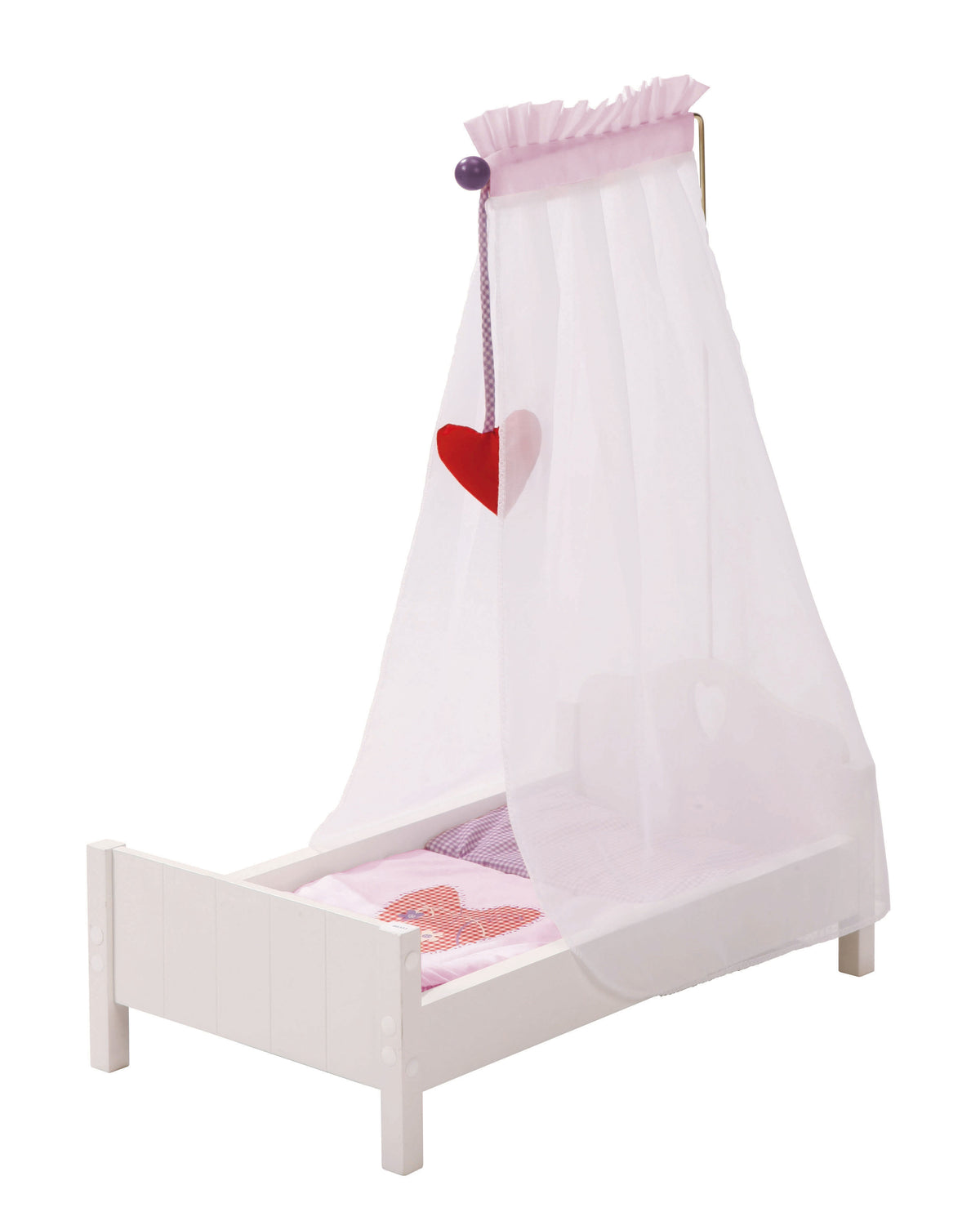 Lettino per bambole 'Fienchen', con dotazione tessile, biancheria da letto & baldacchino, bianco laccato – Ritaglio (1/5)