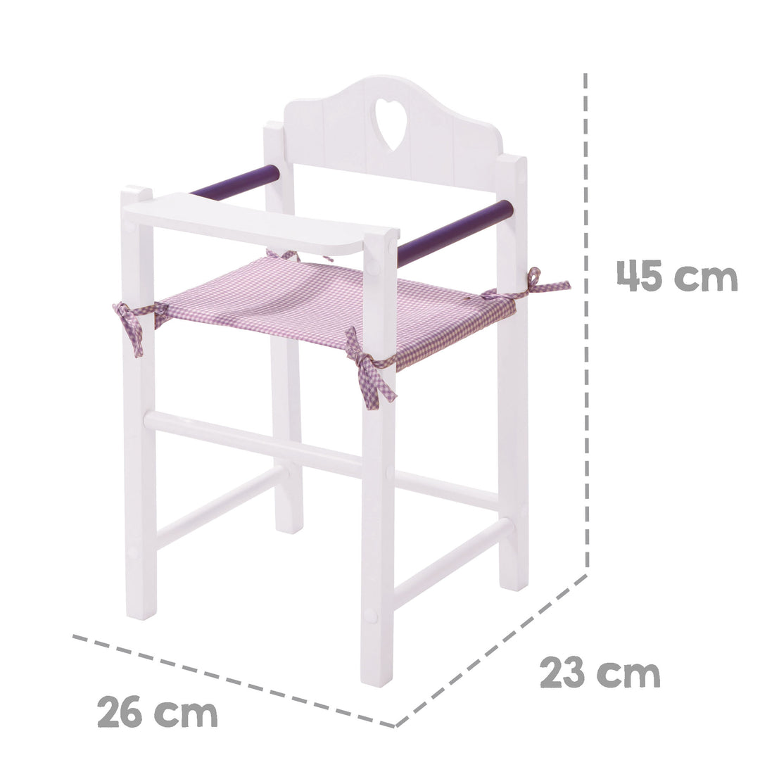 Puppenhochstuhl 'Fienchen', Stuhl für Baby- und Kinderpuppen, Puppenzubehör weiß lackiert – Infografik (4/4)