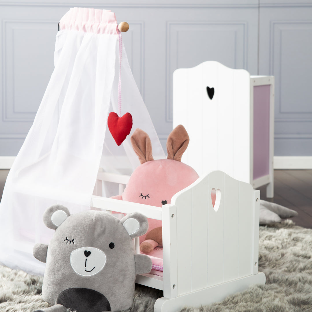 Berceau de poupée 'Fienchen' avec équipement textile, linge de lit & ciel de lit, blanc laqué – Photo d'ambiance (4/8)