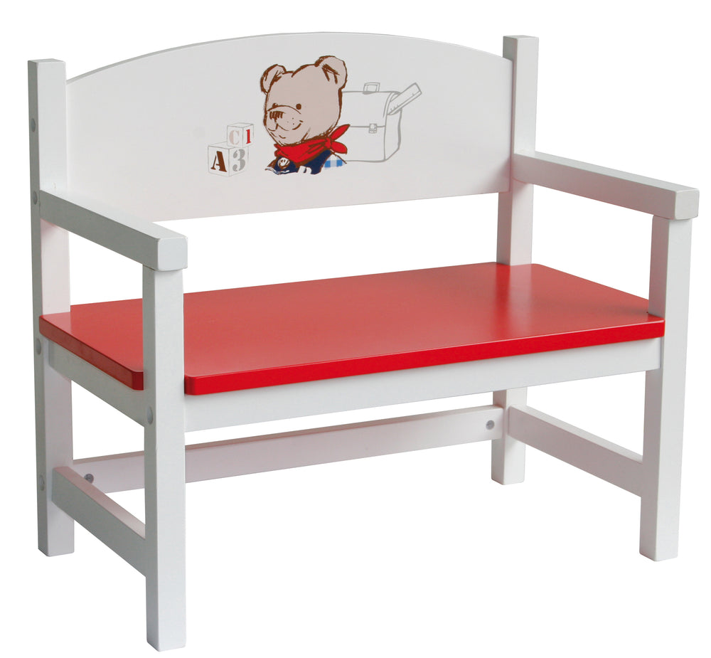 Puppenbank aus Puppenmöbel Serie 'Teddy College', Puppenbank weiss lackiert, Puppenzubehör – Freisteller (2/2)