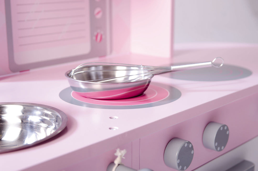 Spielküche rosa, Kinderküche mit Herd, Spüle, Wasserhahn & Regal inkl. Zubehör – Detailbild (7/9)