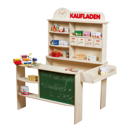 Play Shop, Wood Natural, Sales Stand with 4 Drawers, Clock, Board, Counter & Side Counter – Cutout (3/3)