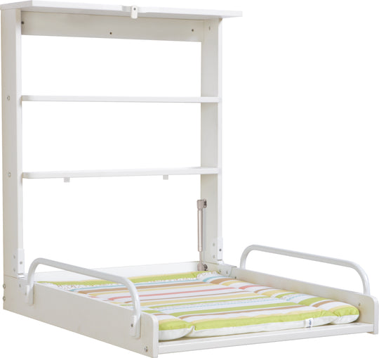 Wandwickelregal, klappbares Wickelregal, weiß inkl. Wickelunterlage 'Dschungelbaby' – Produktbild (1/11)
