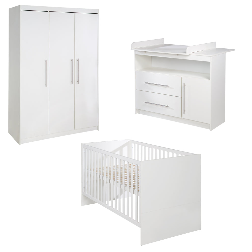 Zimmerset 'Maren' inkl. Kombi-Bett 70 x 140 cm, Wickelkommode breit & Schrank 3-türig - Weiß – Produktbild (2/19)