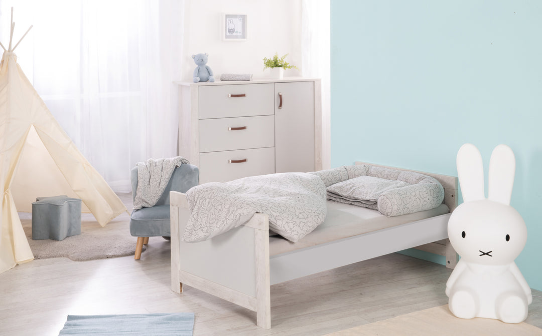 Ensemble chambre d'enfant 'Mila', incl. lit combiné 70 x 140 cm, commode à langer & 3portes armoire, gris/blanc – Photo du produit (7/16)