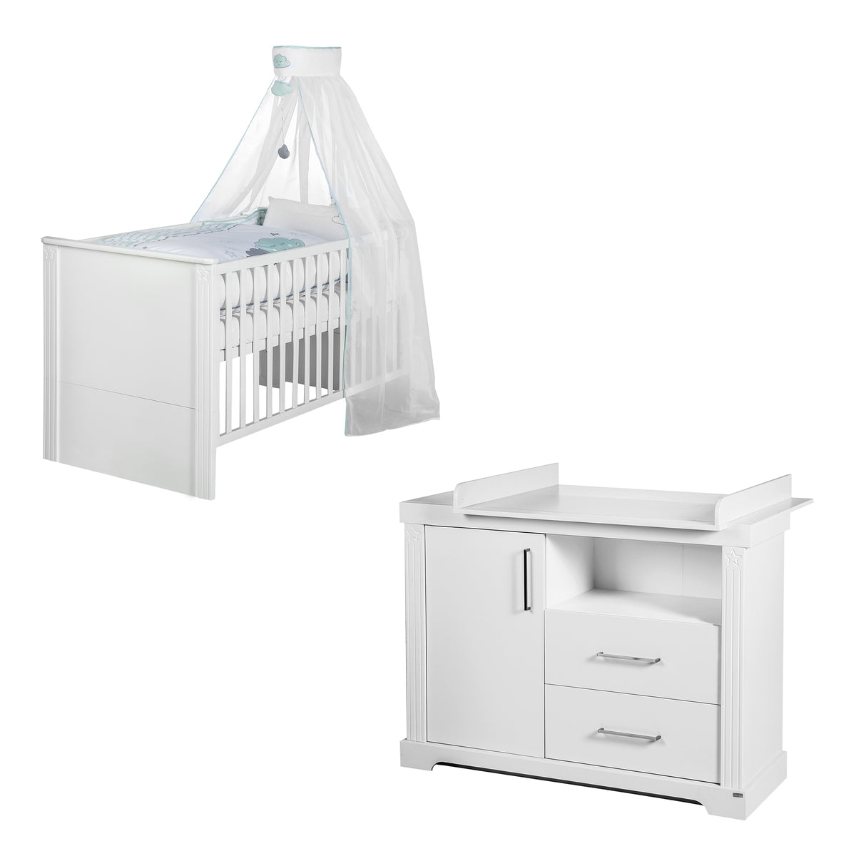 Children's Furniture Set 'Maxi' White incl. Convertible Cot Bed, 70 x 140 cm & Wide Changing Table – Product Image (1/11)