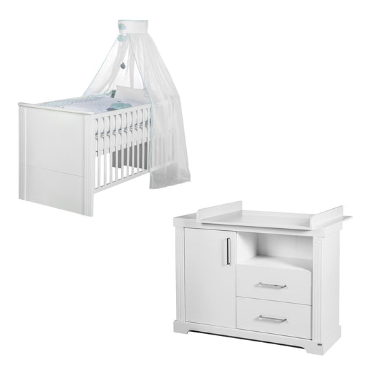 Ensemble de mobilier enfant 'Maxi' blanc incl. lit combiné, 70 x 140 cm & large commode à langer – Photo du produit (1/11)